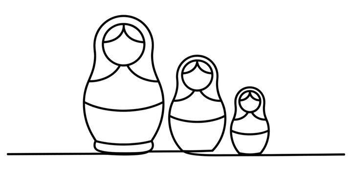 Three russian matryoshka dolls continuous line drawing