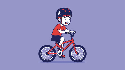 Fototapeta premium Happy child rides bicycle with helmet