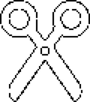 Pixel art scissors icon in retro 8-bit style.