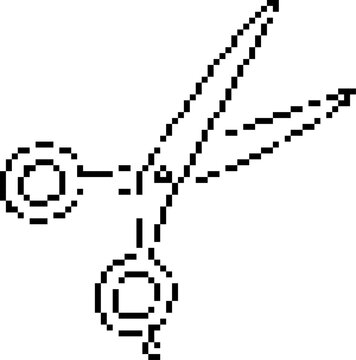 Pixel art crossed scissors icon in retro 8-bit style.