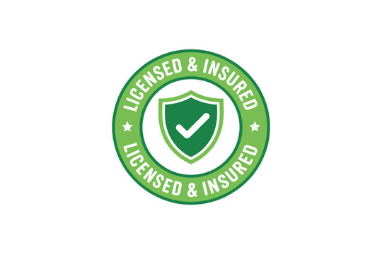 Licensed and insured badge green shield icon with checkmark