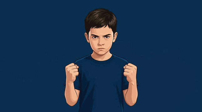 Angry boy with clenched fists