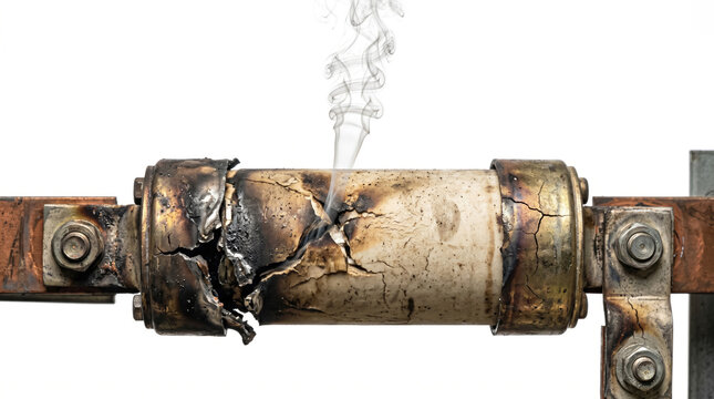 Blown Smoking High Voltage Industrial Electrical Fuse Macro Close Up