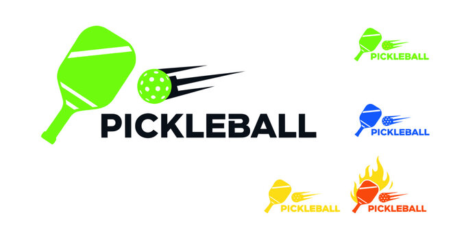 Pickleball Sport Logo and Icons Set - Racquet, Ball, Action