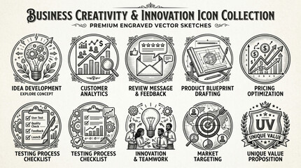 Fototapeta premium Business Creativity and Innovation Icon Collection.