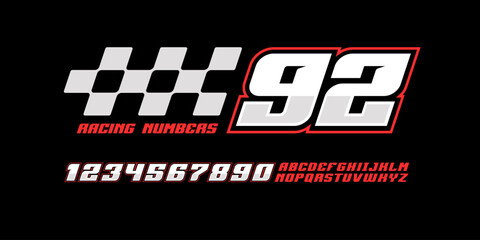 Racing Numbers with sports style font type set of dynamic letters for racing cars livery branding, sport signs and Sportswear apparel print design - editable vector template © VRTX