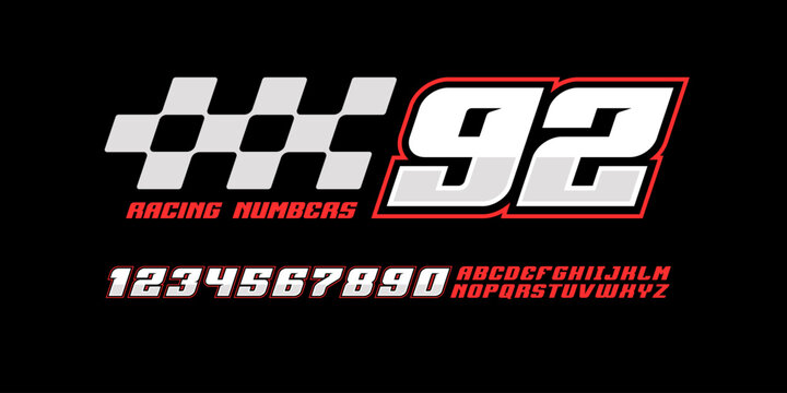Racing Numbers with sports style font type set of dynamic letters for racing cars livery branding, sport signs and Sportswear apparel print design - editable vector template