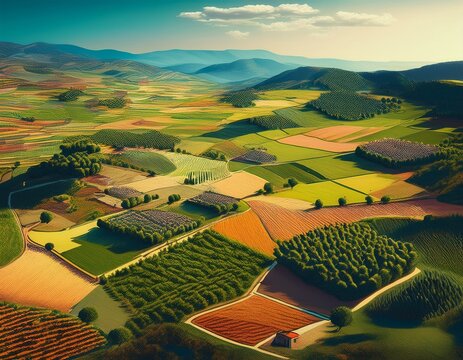 estructura del territorio agricola mediterraneo con mosaico de parcelas uso del suelo en entorno rural y natural zonas forestales nucleos dispersos gestion del paisaje equilibrio territorial