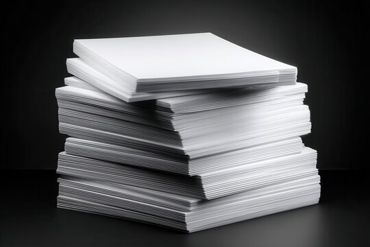 Stack of white paper sheets on dark background