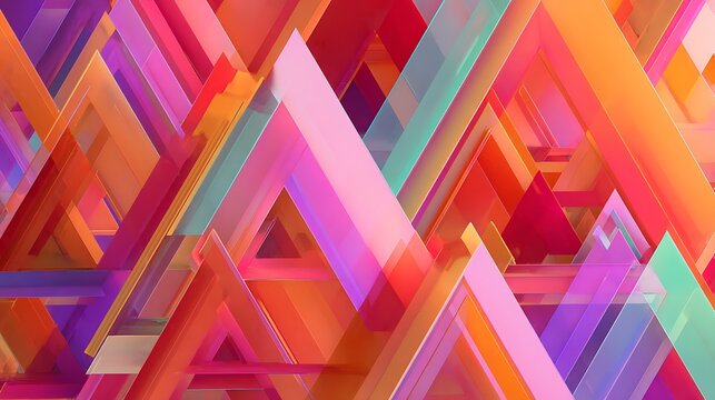 Abstract geometric composition featuring overlapping, vibrant triangles in warm hues