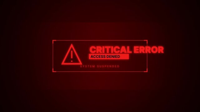 Red Critical Error Message with Glitch Effect, Access Denied Warning, System Failure Alert, Cyber Security Breach, Digital Hacking Interface Animation 4k video
