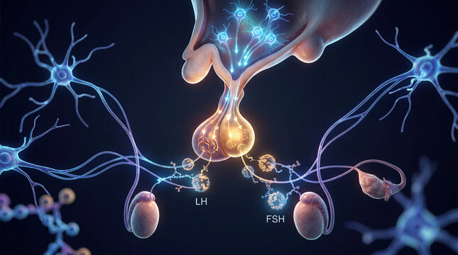 Journey of luminous signals from the Hypothalamus to the Pituitary Gland, guiding delicate hormonal balance within the body