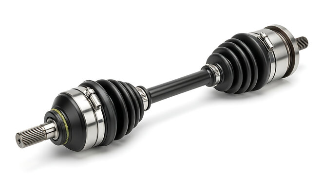 High-quality automotive constant velocity CV axle drive shaft assembly isolated on a clean white background. 