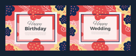 Happy birthday and wedding cards with berry pattern © MdAzizul