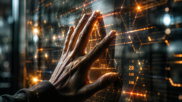 Hand Pressing Against a Smart Glass Wall