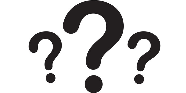 Three Black Question Marks on White Background, Symbolizing Confusion