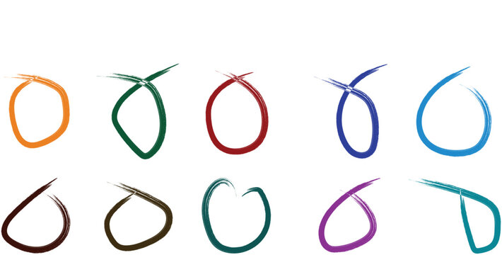 Ten colorful rough circles and loops with hand drawn