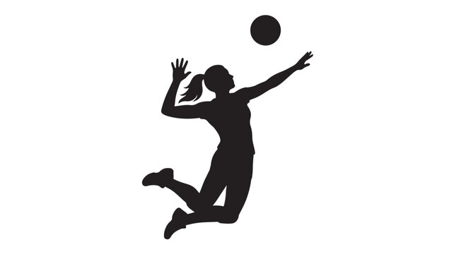 Volleyball player silhouette spiking the ball in midair jump on plain background for sports action concept
