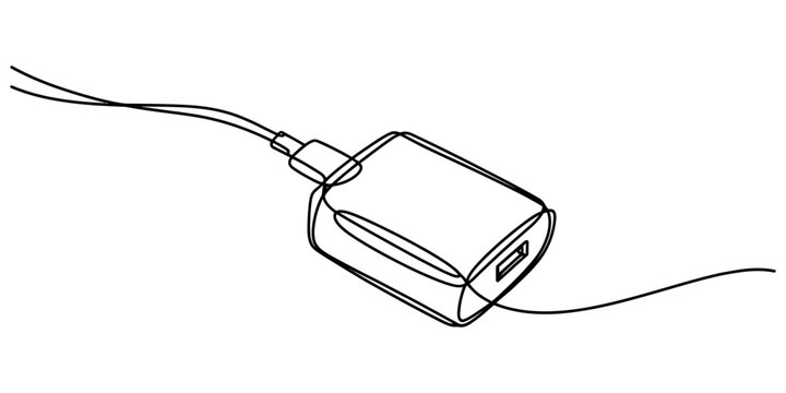 Continuous line drawing of a usb charger adapter with a cable