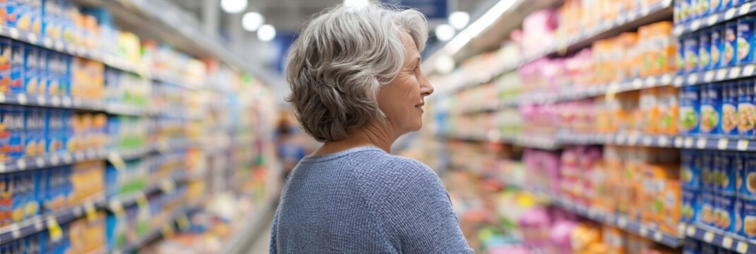 mom is shopping for groceries - parenting concept with mother in grocery store