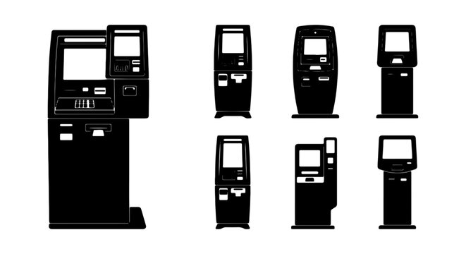Diverse ATM and Kiosk Set, Modern Payment Terminals, Self-Service Machines Collection