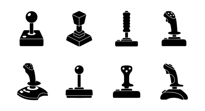 Retro Joystick Collection, Vintage Gaming Controllers, Classic Arcade Input Devices, Set of 8 Icons