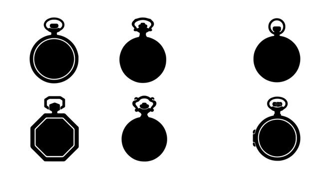 Vintage Pocket Watch Icons, Retro Timepiece Symbols, Classic Chronometer Silhouettes, Timeless Accessory Graphics