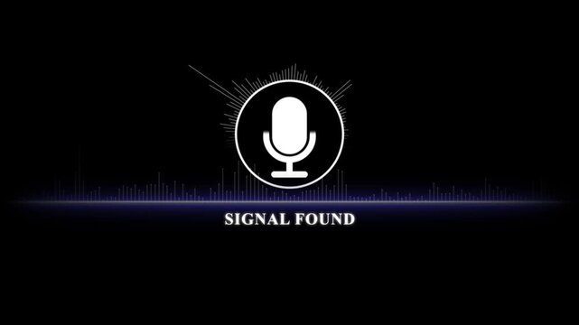 Signal found audio waveform animation with microphone for podcast, radio, and digital communication projects