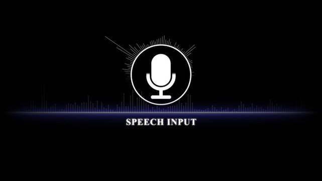 Speech input voice recognition technology animation with dynamic sound wave equalizer and microphone interface
