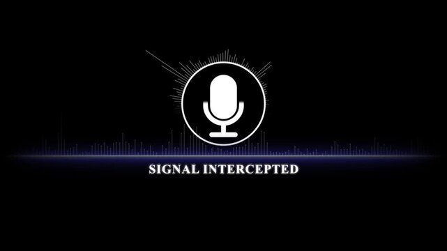 Signal intercepted audio waveform digital cyber security and hacking concept for tech broadcast media