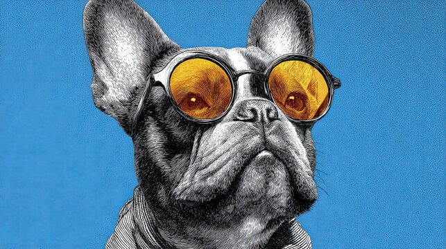 Illustration of a French bulldog wearing pop sunglasses --ar 16:9 --stylize 150 --v 7 Job ID: 0bbb1751-658c-4bd3-8cd7-507ff0912e61