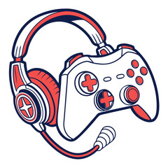 Red and white gaming headset with controller © Arif