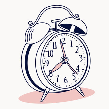 Vintage blue alarm clock ringing at six o'clock