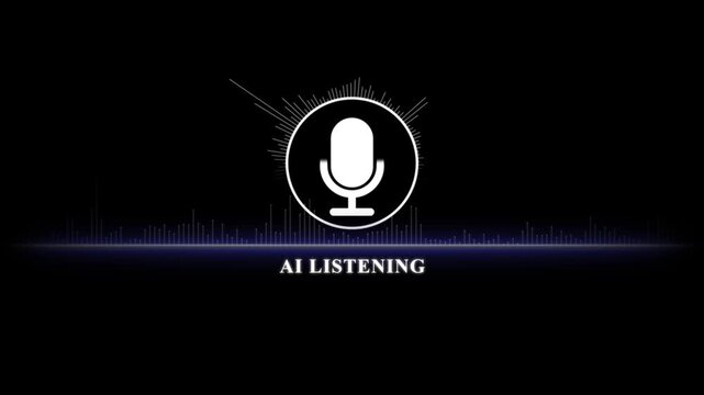 Ai listening concept: animated microphone with pulsing digital audio waveform for voice recognition technology