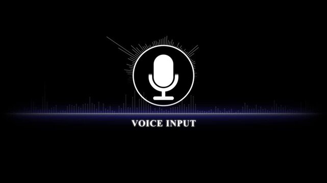 Voice input command interface with animated sound wave equalizer and microphone for digital technology ui