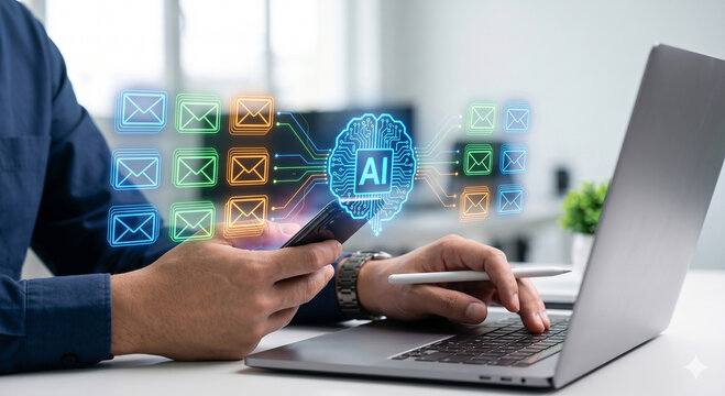 AI powered email automation system managing digital communication and smart message processing workflows