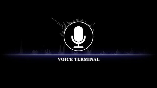 Voice terminal digital audio interface with animated sound wave equalizer and microphone for podcast production