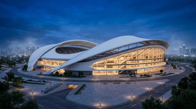 Modern stadium architecture at night with dramatic lighting sports arena stadium design stadium exterior sports venue stadium building stadium urban