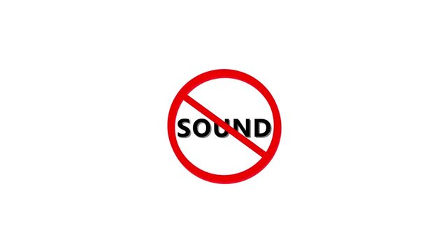 No sound prohibited sign animation, muted audio warning symbol for media 4k silence