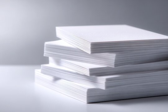 Stack of white paper sheets on clean surface soft light