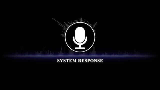 Voice command system response interface with animated audio waveform and microphone for ai technology projects