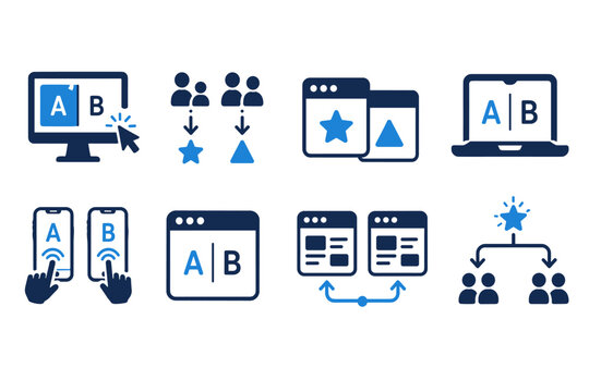 Set of a/b testing icons for split testing, user experience, and data analysis in digital marketing.
