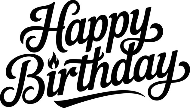 PrintHappy birthday black lettering text design with elegant cursive font style for celebration cards and party decorations on a simple clean creative graphic illustration for your project