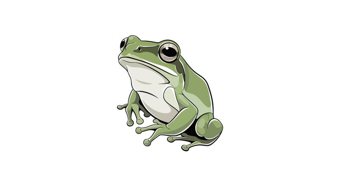 Green Frog Sitting Alone Outdoors.