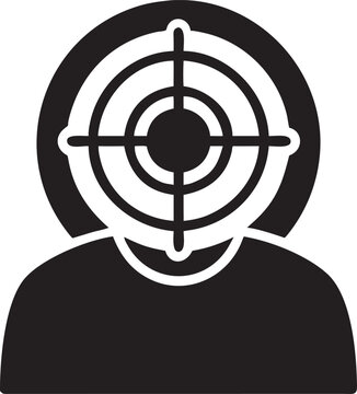Target crosshair over human silhouette representing ideal customer buyer persona vector icon