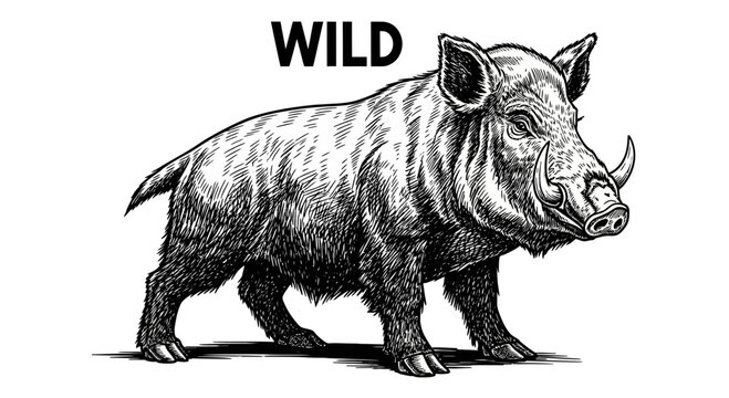 Wild boar standing profile view.