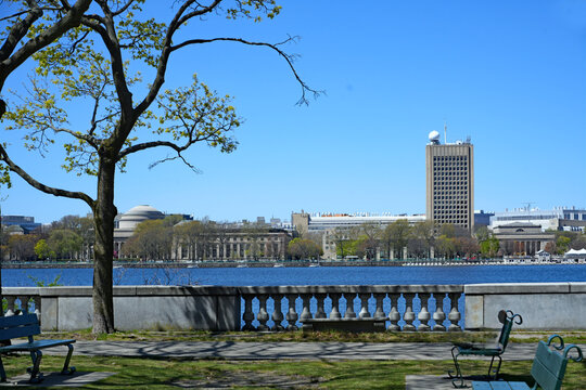 Boston, Charles River Promenade Park, with MIT campus seen from across the river