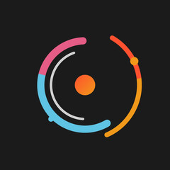 Abstract Minimalist Orbital Swoosh Logo Design Representing Planetary Motion And Speed On A Dark Background © SATHI