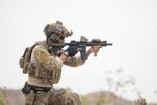 Soldier guarding the area on the mountain