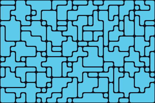 Cyan and black geometric pattern with rounded rectangles and squares abstract background texture